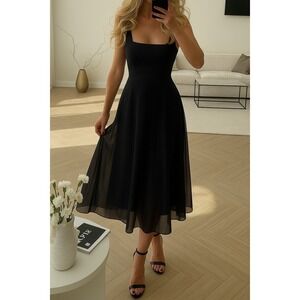Commense Black Square Neck Midi Dress Sleeveless Elegant Occasion Cocktail XL
